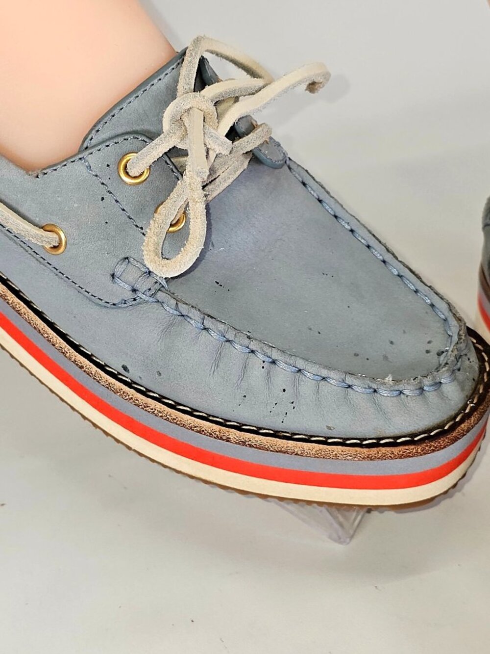 Tory Burch Women's Blue Nubuck Leather Joey Platform Boat Shoes Size 8 241 - Picture 6 of 16